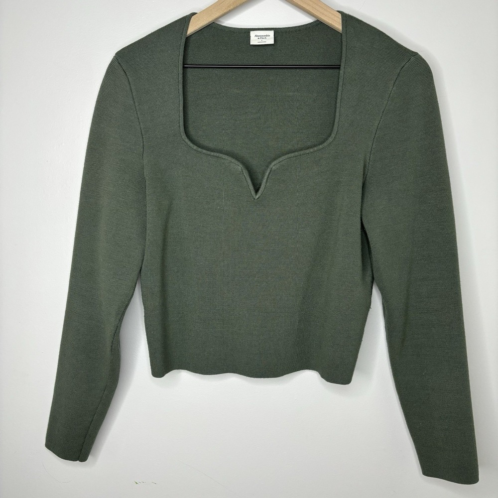 Abercrombie &‎ Fitch Sweater Crop Green Large Knit Top Sweetheart Forest Fairy